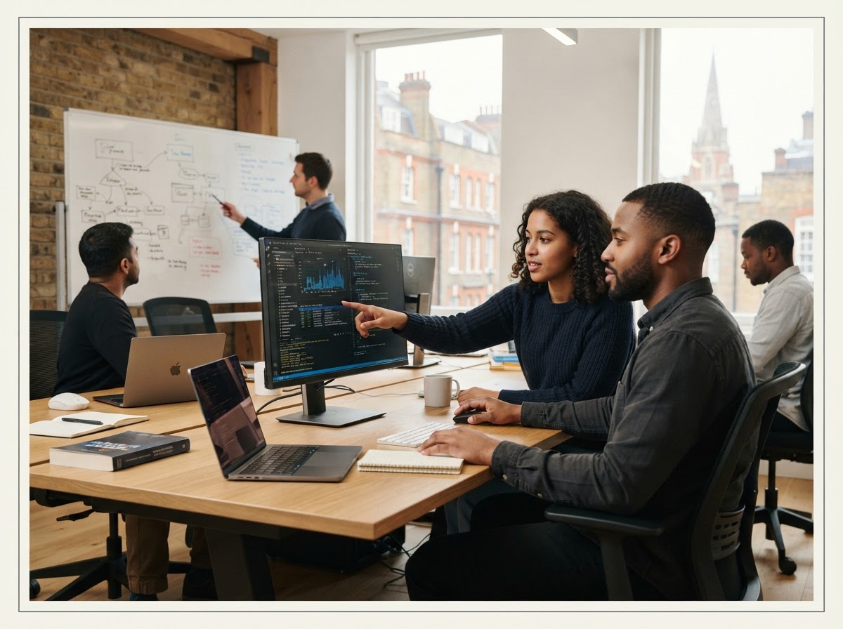 SpaceX AI Platform analysts reviewing predictive model output on a workstation